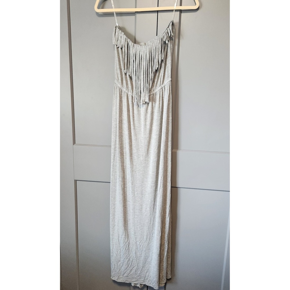 New POL Clothing Gray Fringe Strapless Maxi Dress Boho Festival Summer S Buckle
